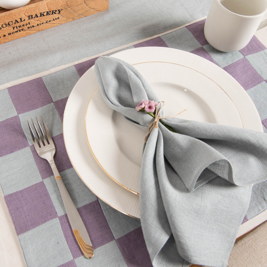 Aqua amethyst checkerboard linen table mats