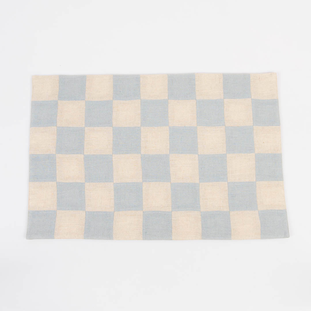Aqua natural checkerboard linen table mats