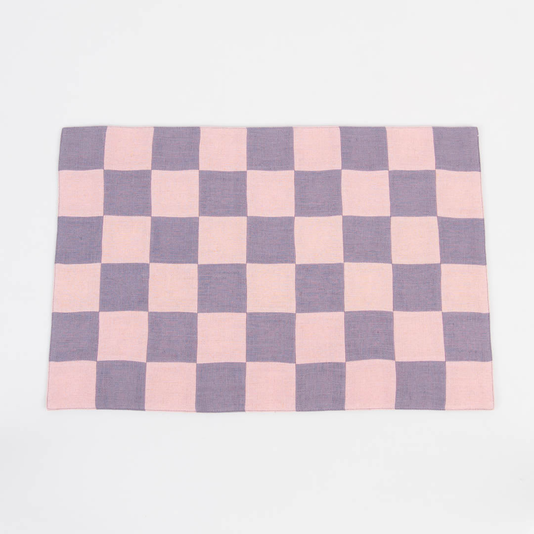 Rose amethyst checkerboard linen table mats