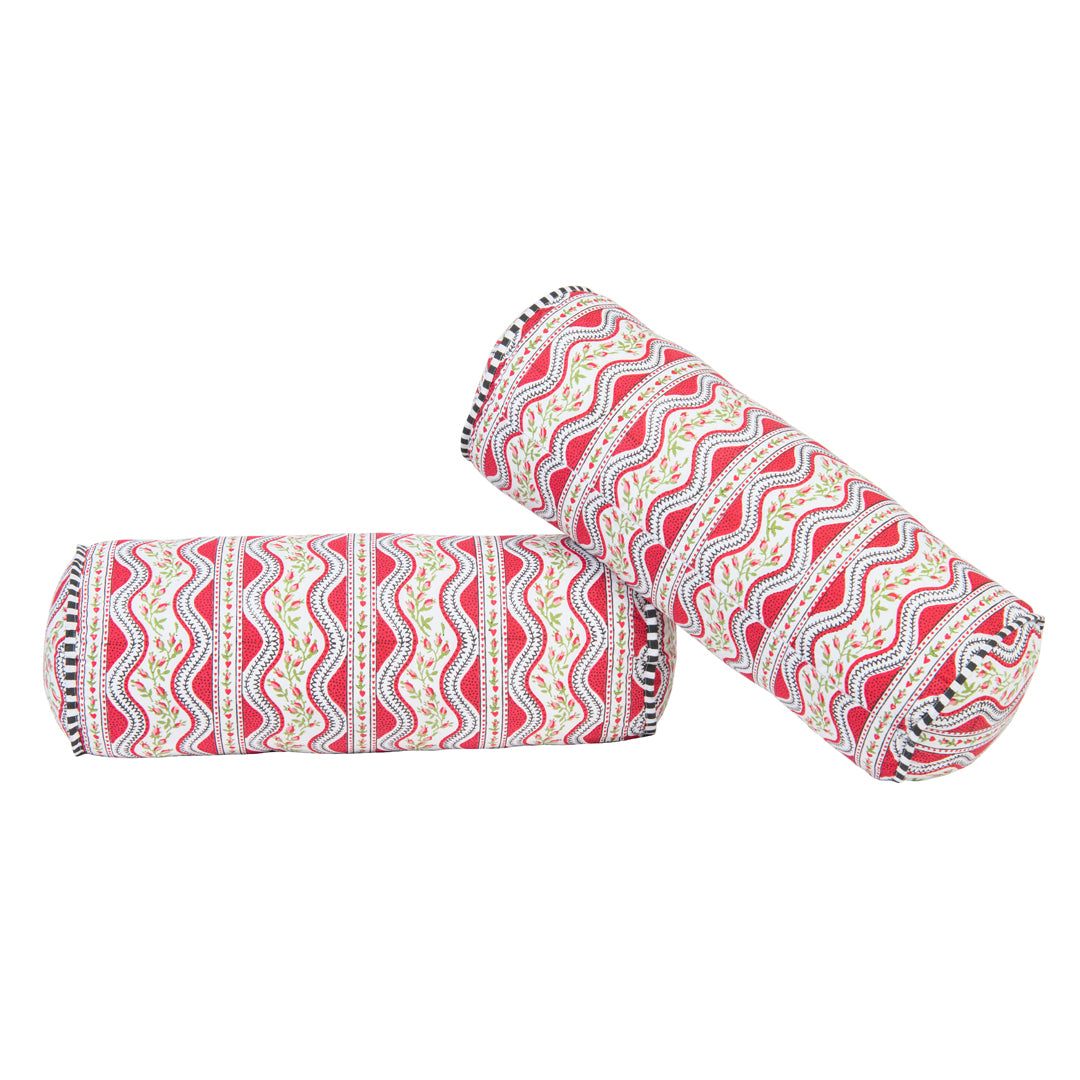 Red Wave Bolster Cover - Set of 2