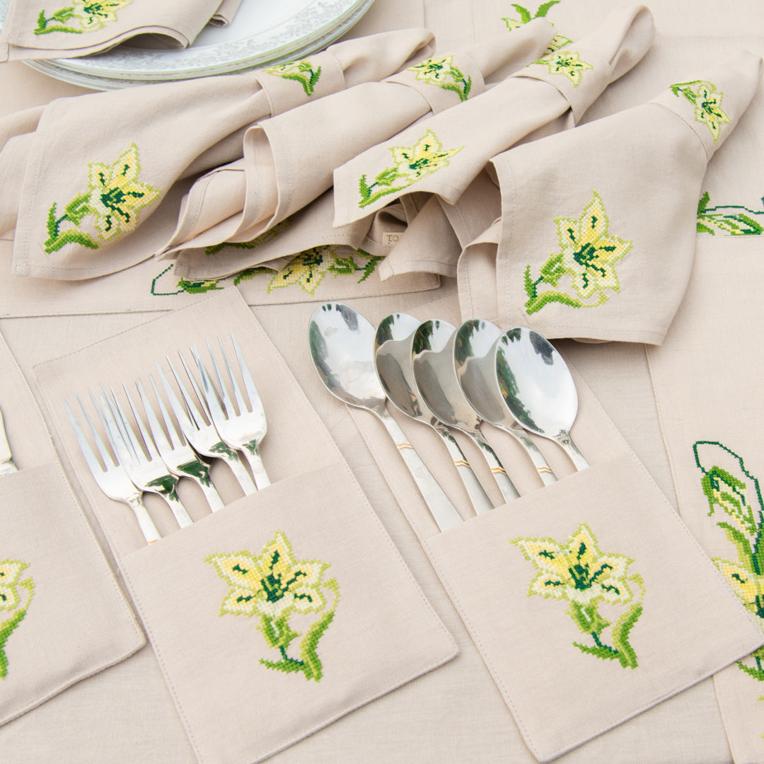 Ferndale Embroidered Linen Cutlery Holders