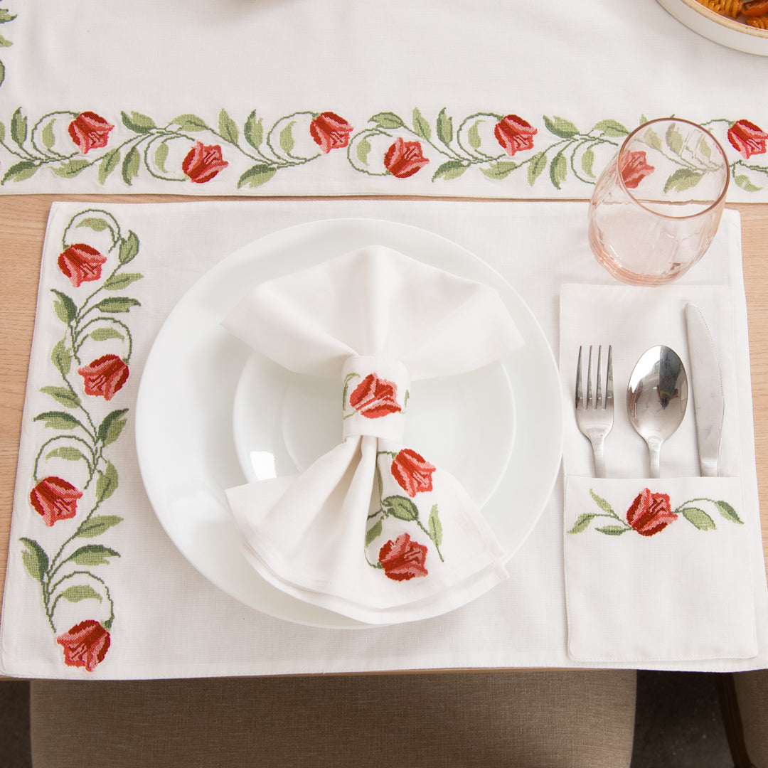 Mokai Embroidered Linen Napkin Rings