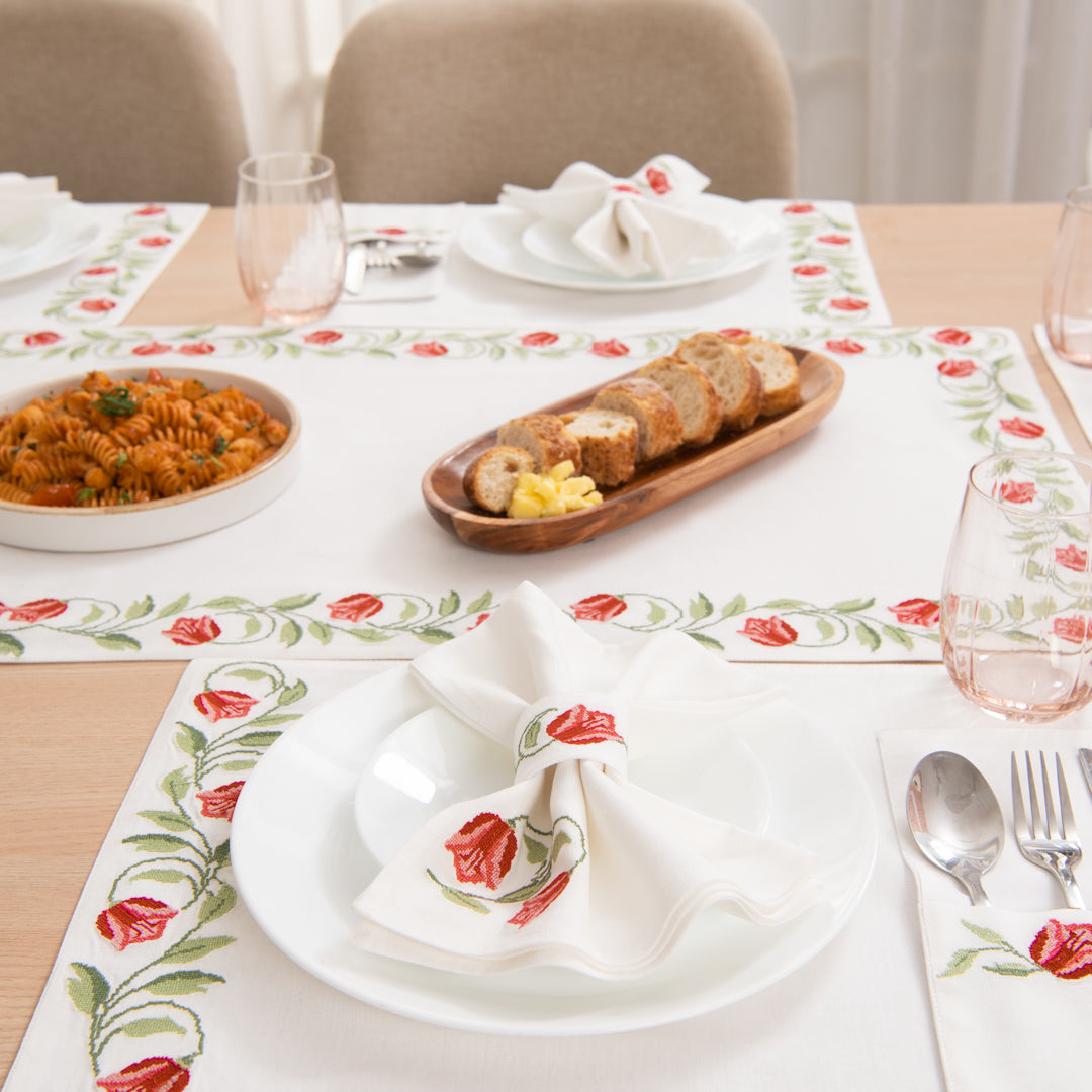 Mokai Embroidered Linen Table Set