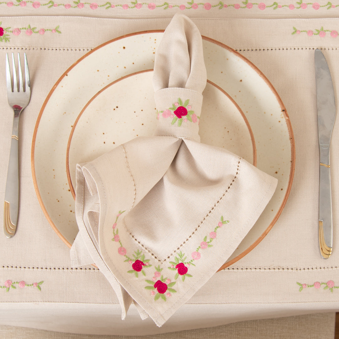 Hillend Embroidered Linen Dinner Napkins