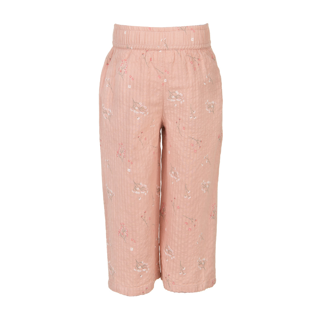 Pink floral-patterned pants on a white background