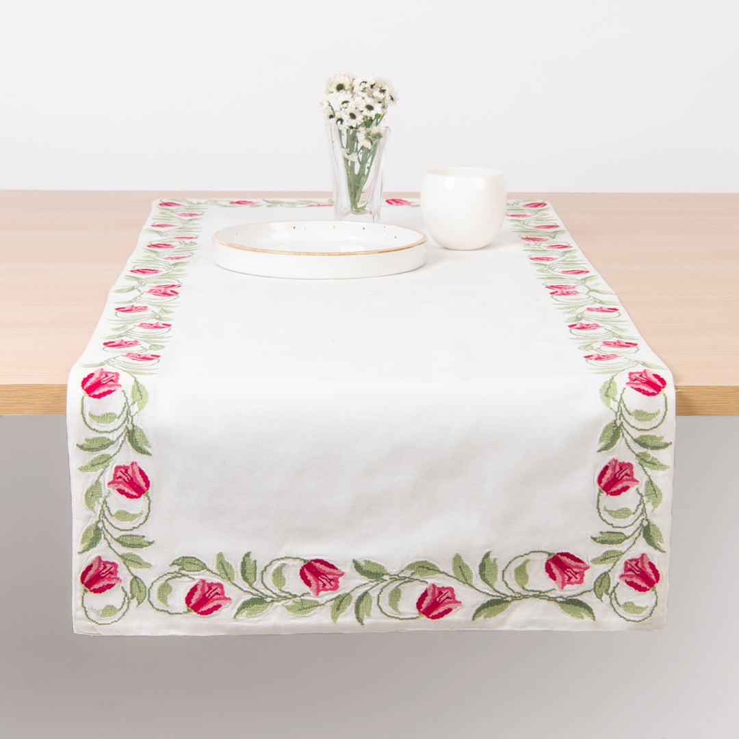 Mokai Embroidered Linen Table Runner