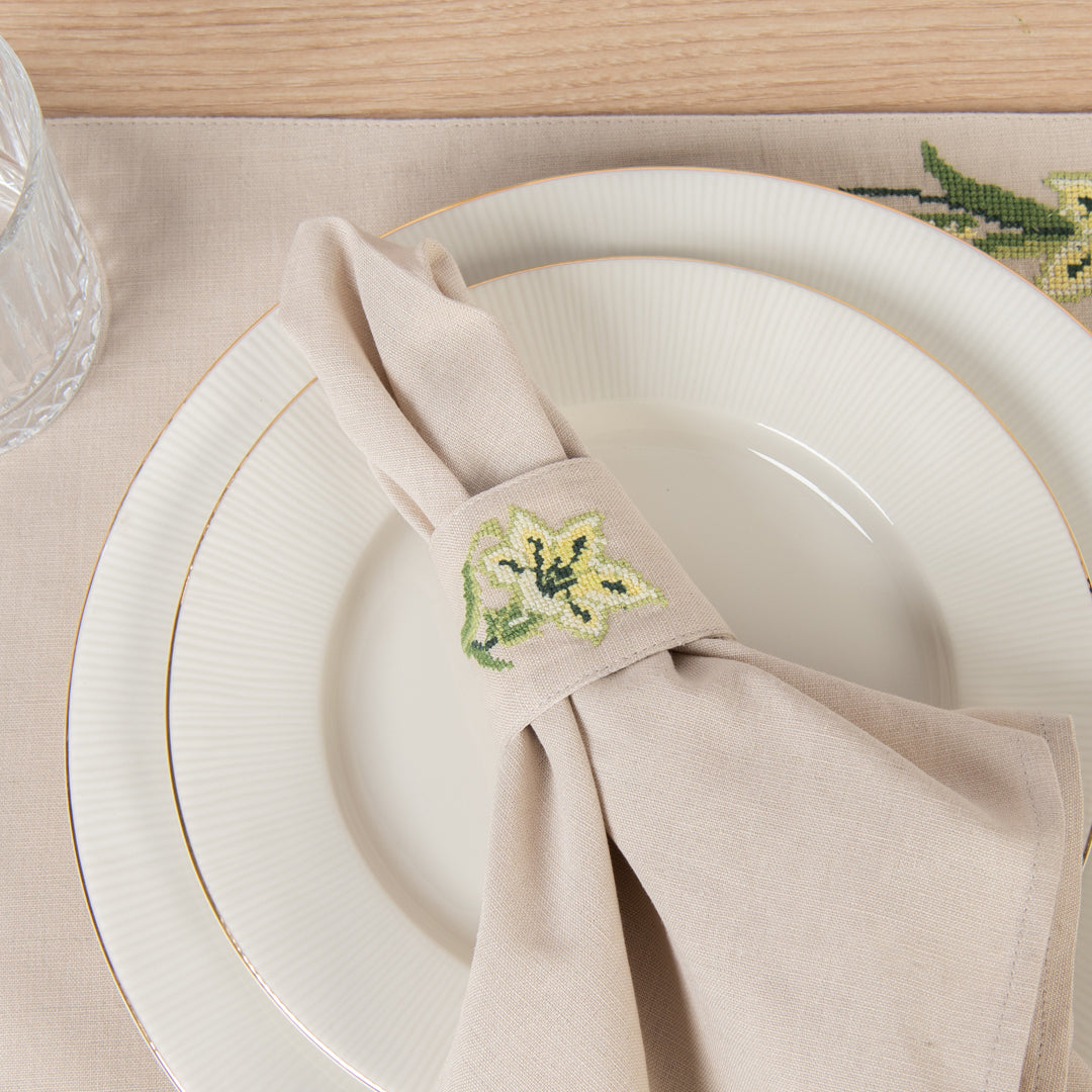 Ferndale Embroidered Linen Napkin Rings