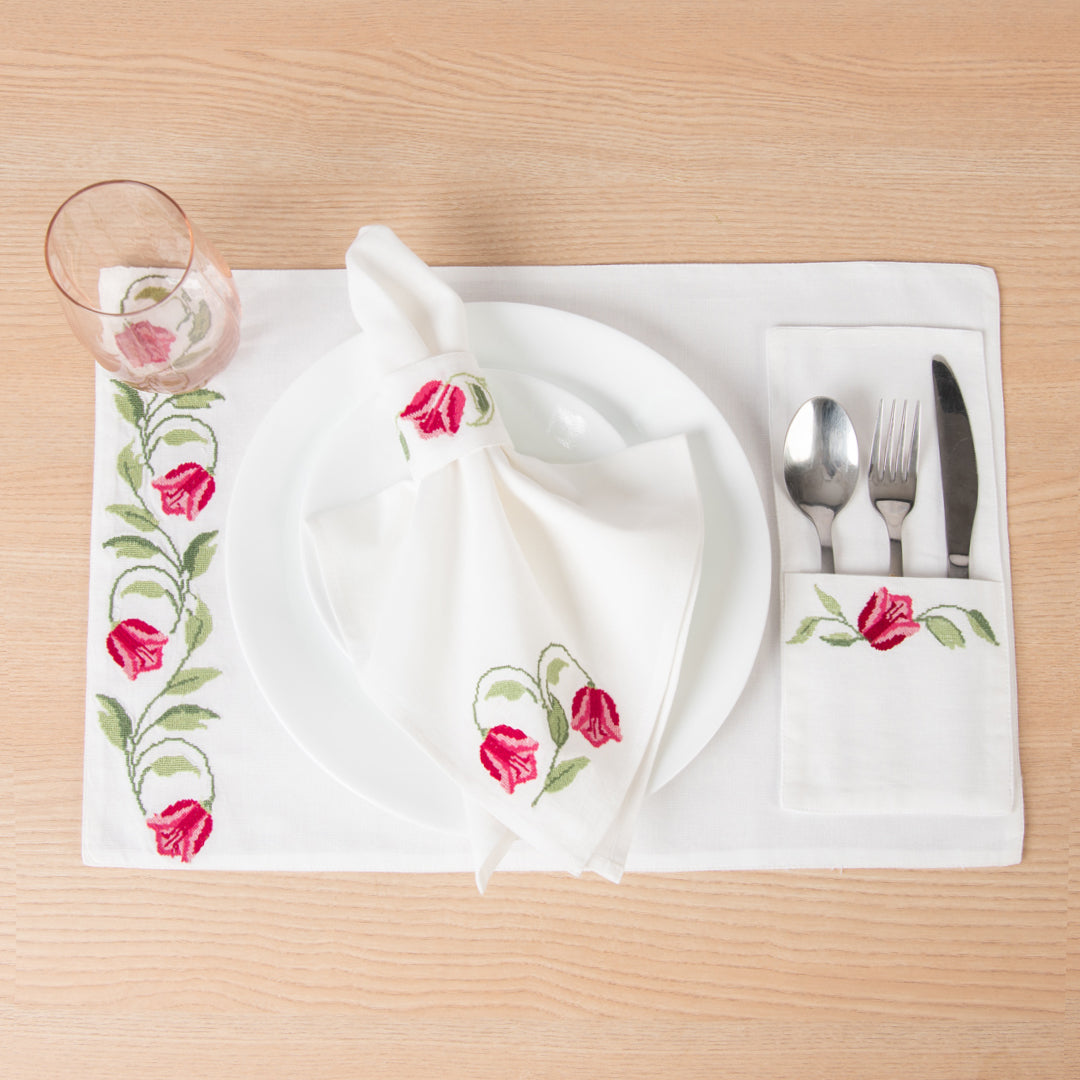 Mokai Embroidered Linen Cutlery Holders