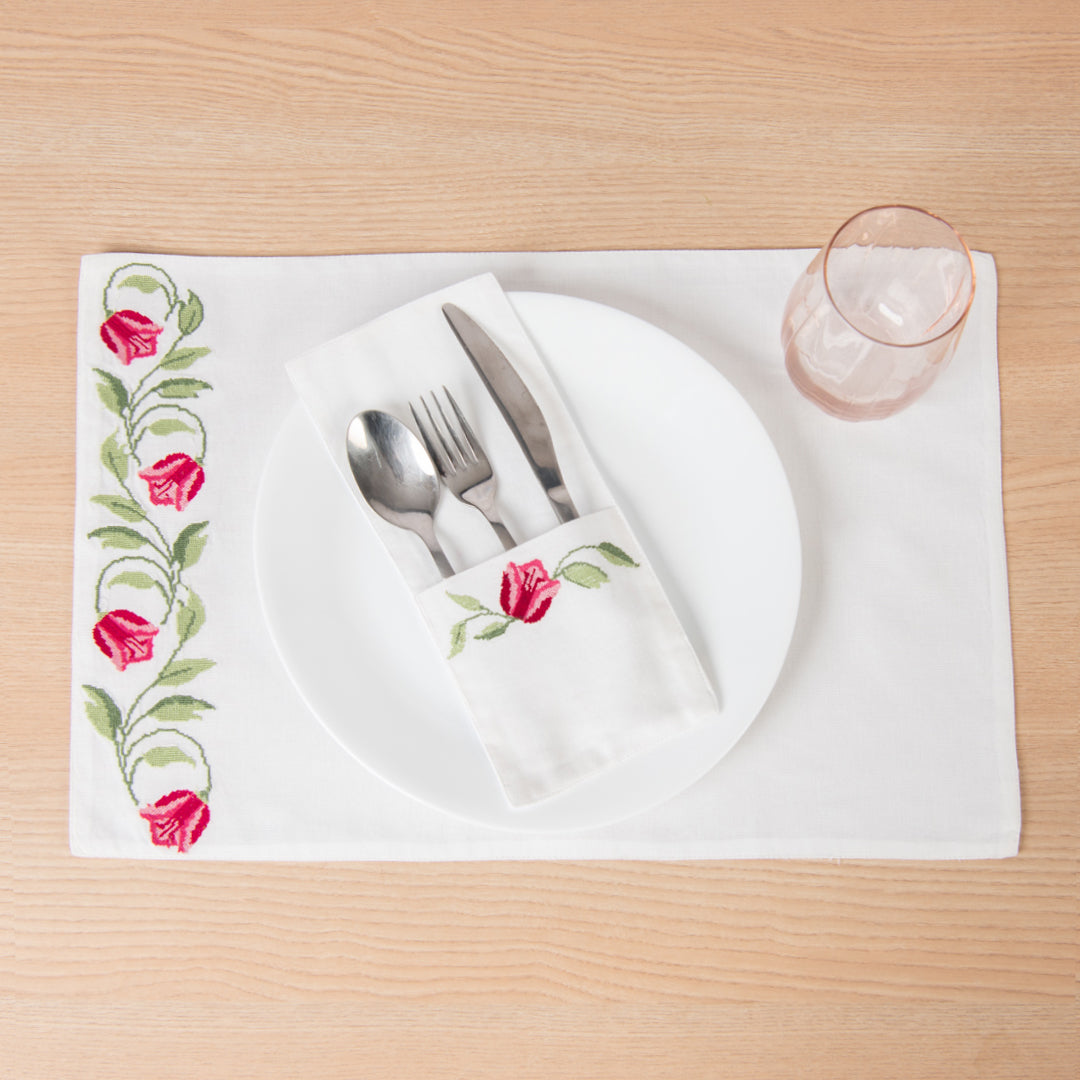 Mokai Embroidered Linen Cutlery Holders