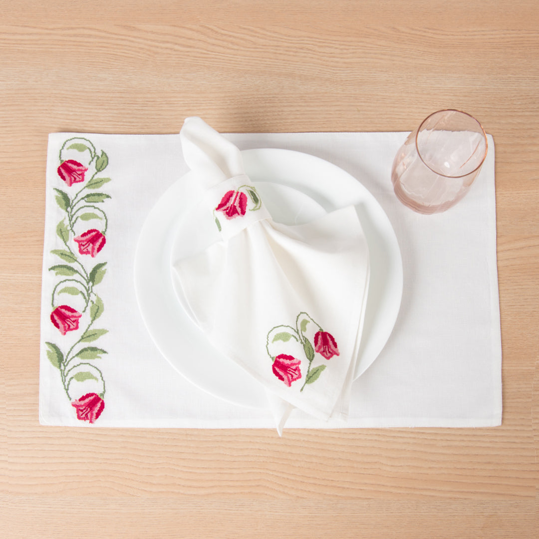 Mokai Embroidered Linen Napkin Rings