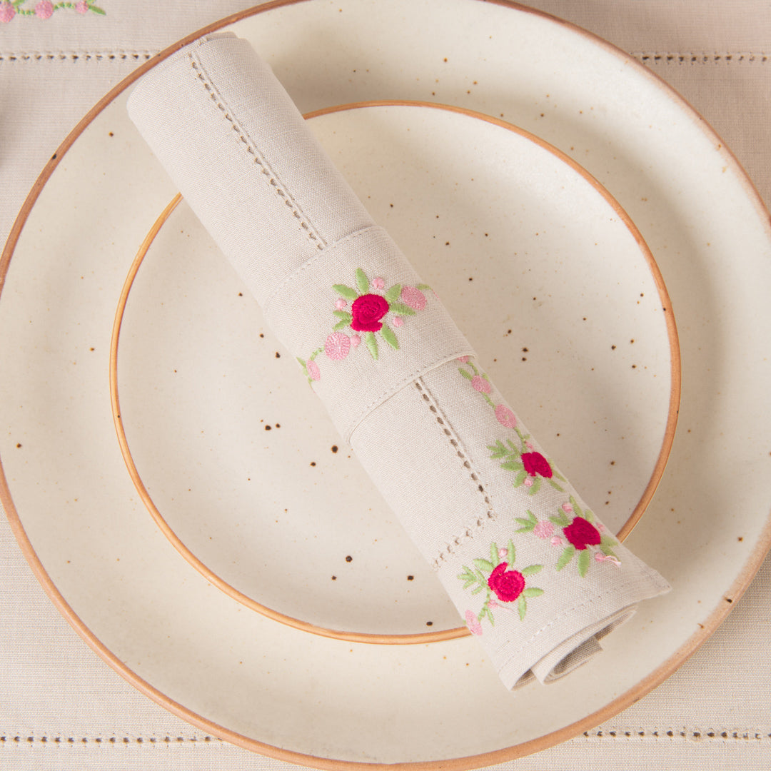 Hillend Embroidered Linen Napkin Rings