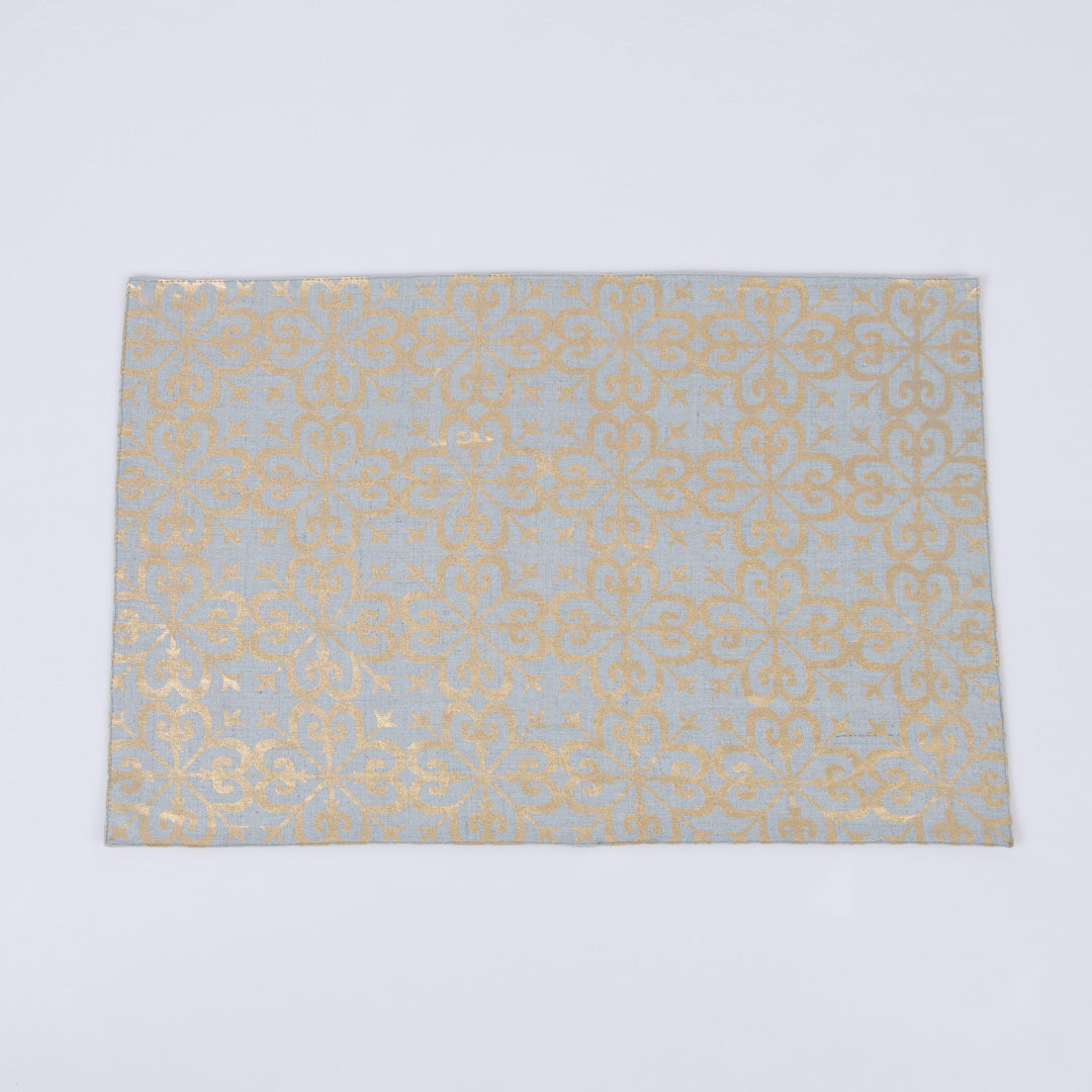 Gold foil printed aqua grey linen table mats