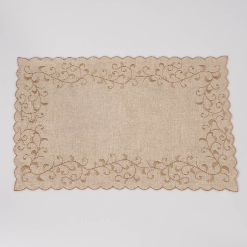 Cutwork edged natural linen table mats