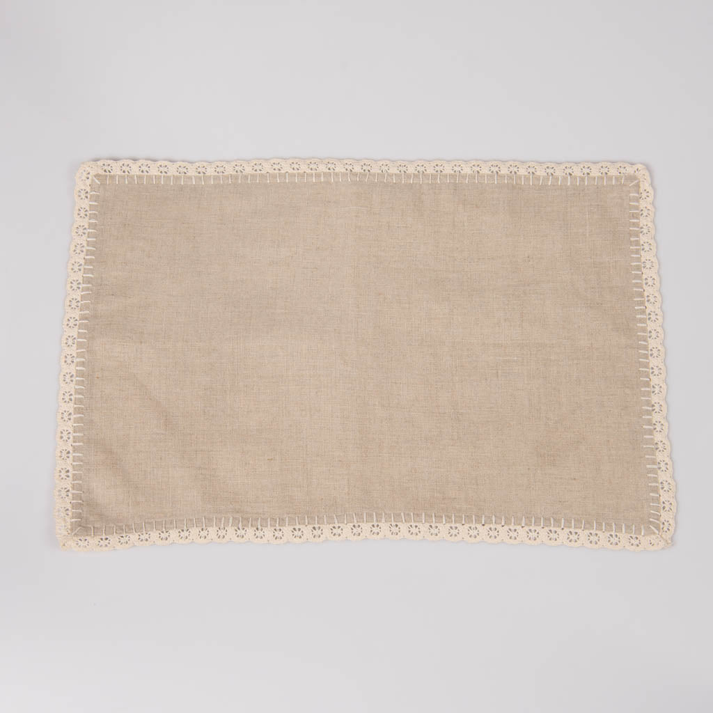 Lace edged natural linen table mats