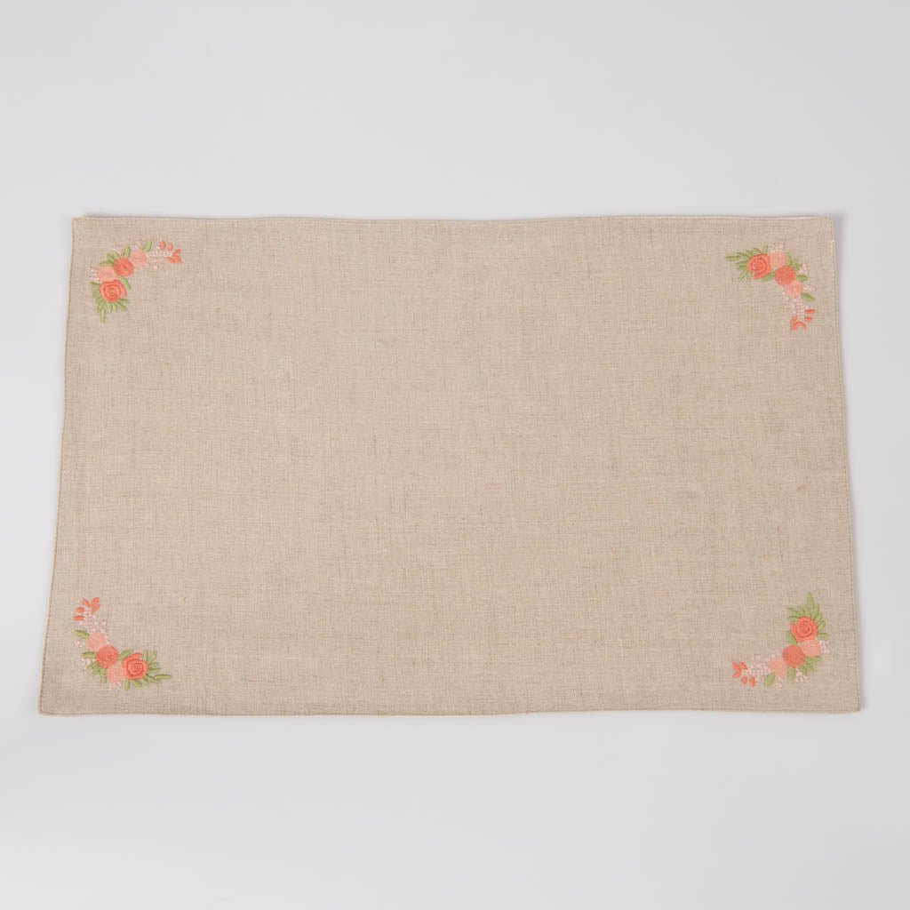 Embroidered natural linen table mats