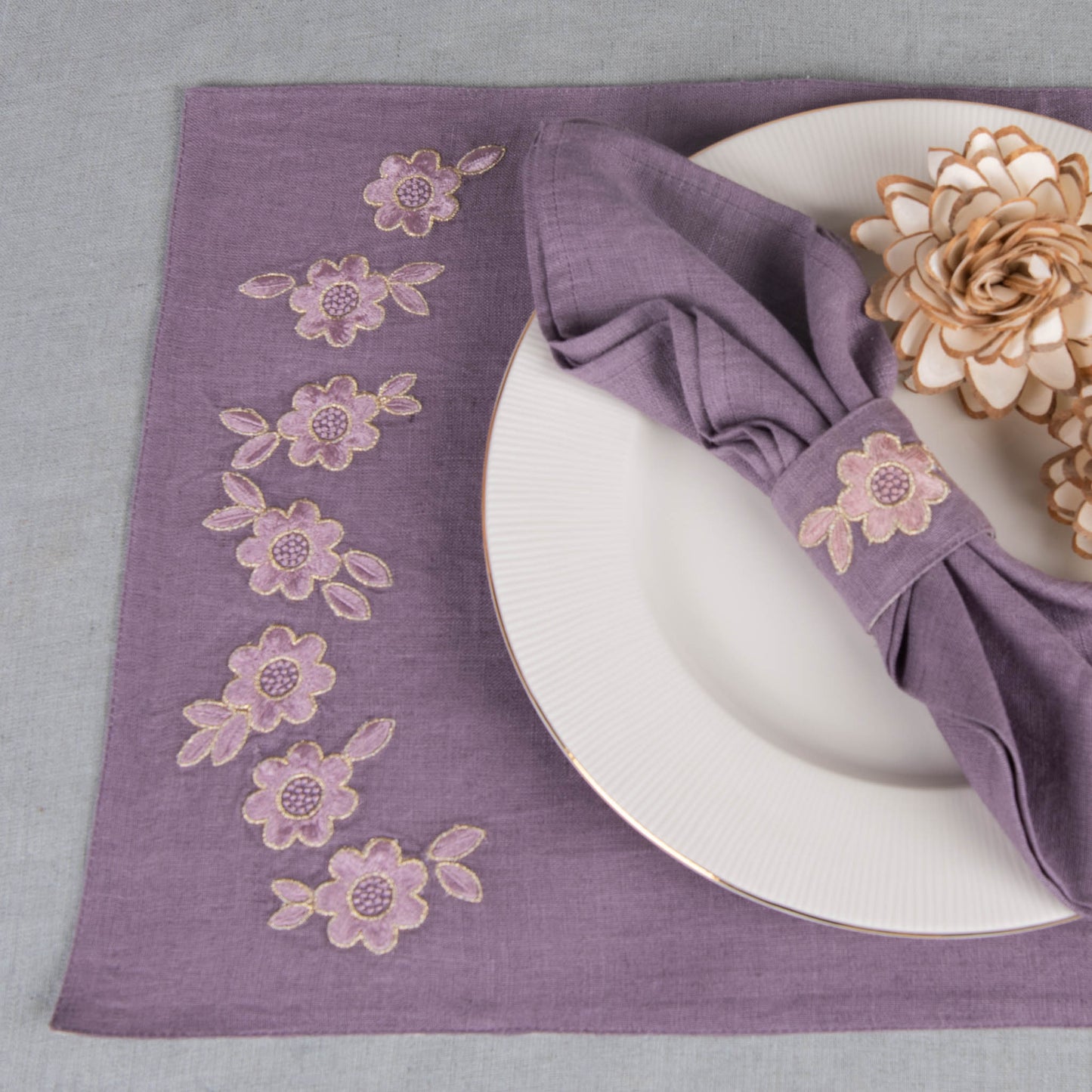 Asher Linen Table Mats Amethyst Smoke