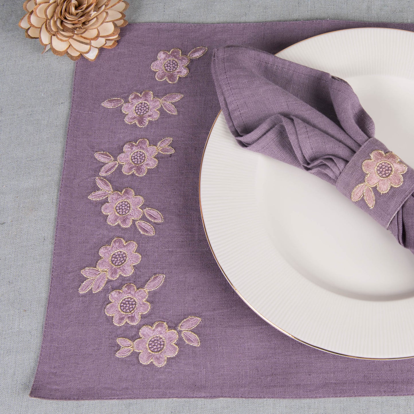 Asher Linen Table Mats Amethyst Smoke