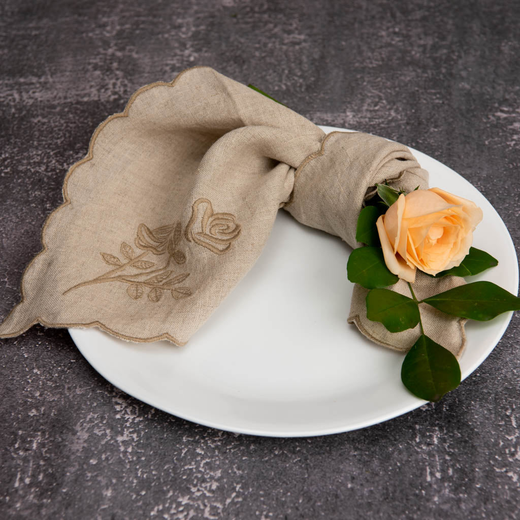 Embroidered natural linen napkins