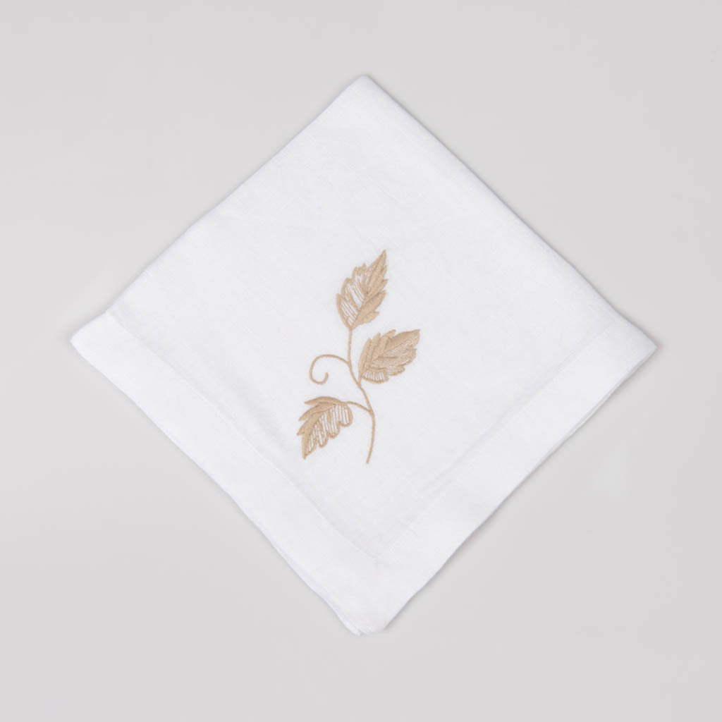 Embroidered white linen napkins