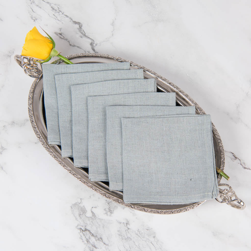 Aqua grey linen cocktail napkins