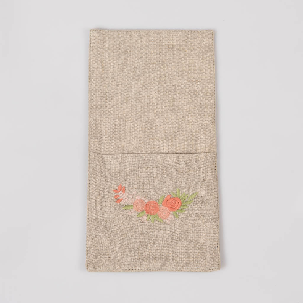 Embroidered natural linen single pocket cutlery holders