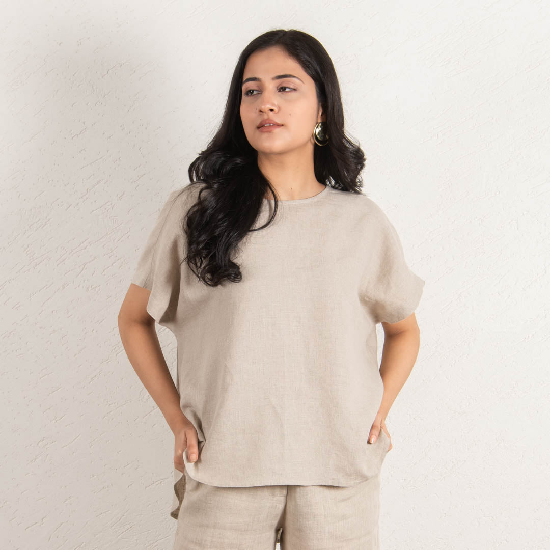 Natural Drop Shoulder Linen Top