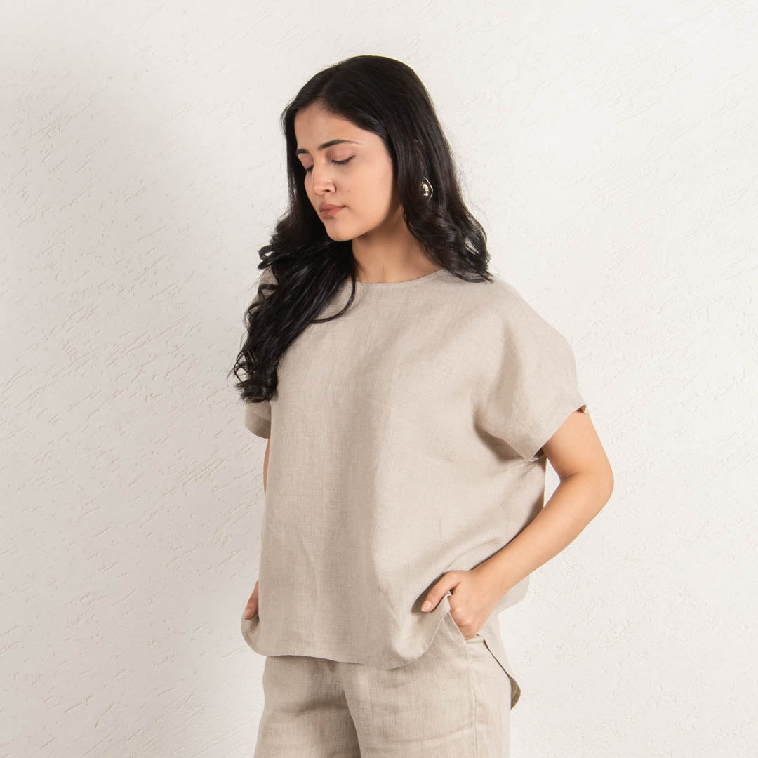 Natural Drop Shoulder Linen Top