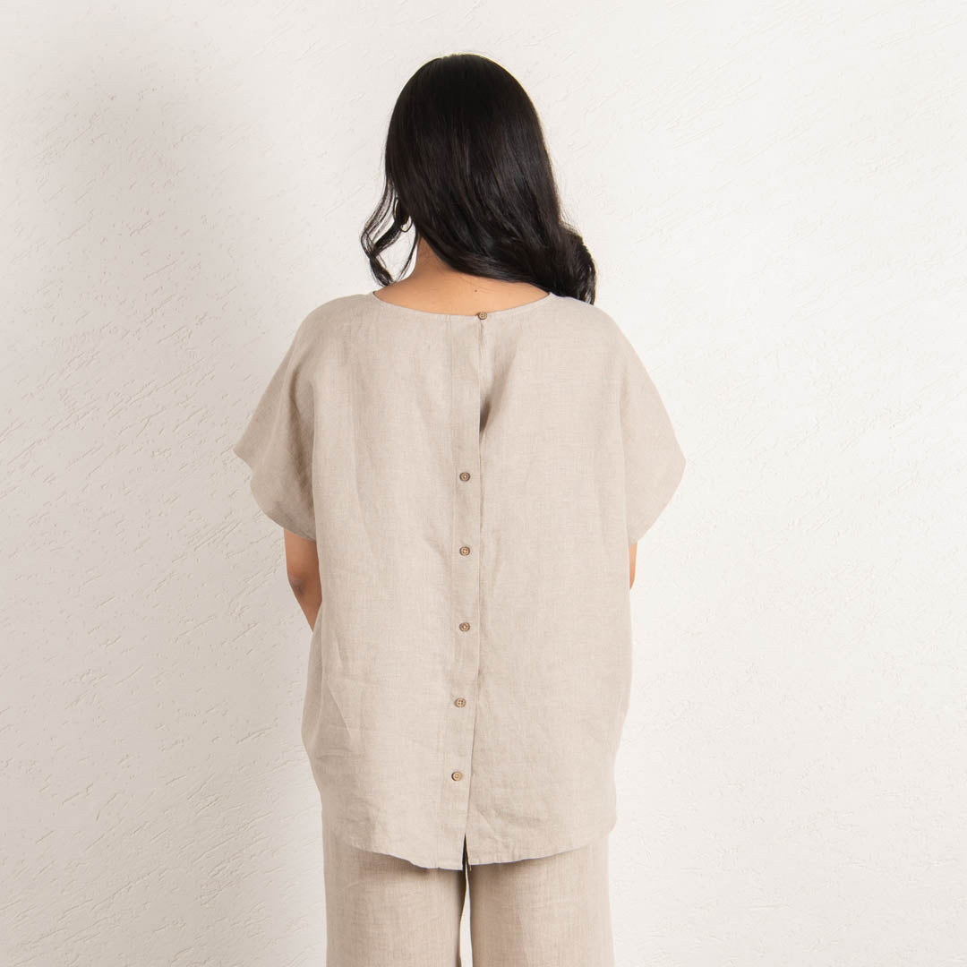 Natural Drop Shoulder Linen Top