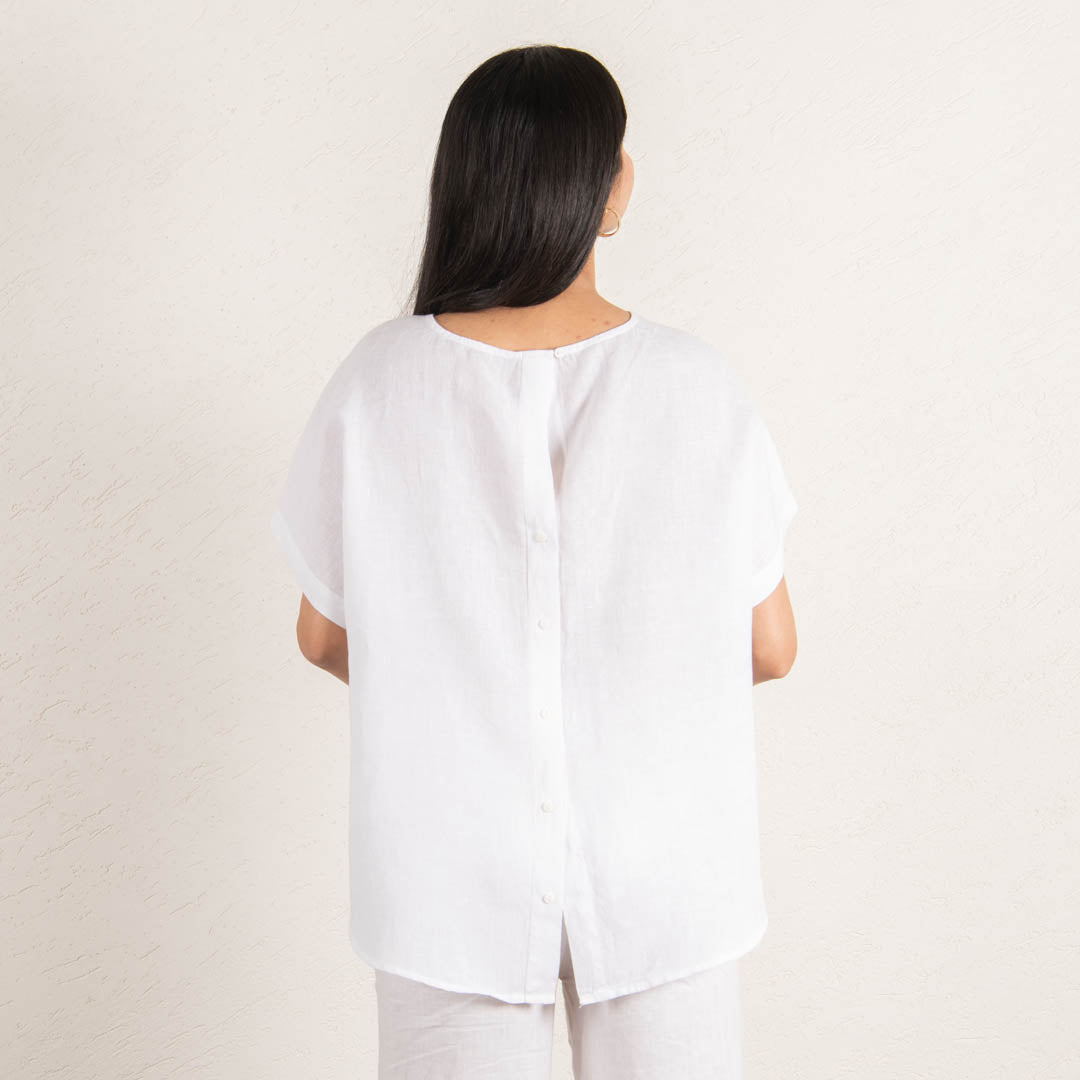 White Drop Shoulder Linen Top