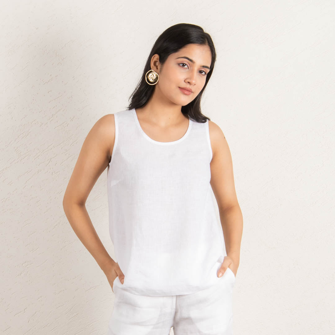 Bell sleeveless linen top