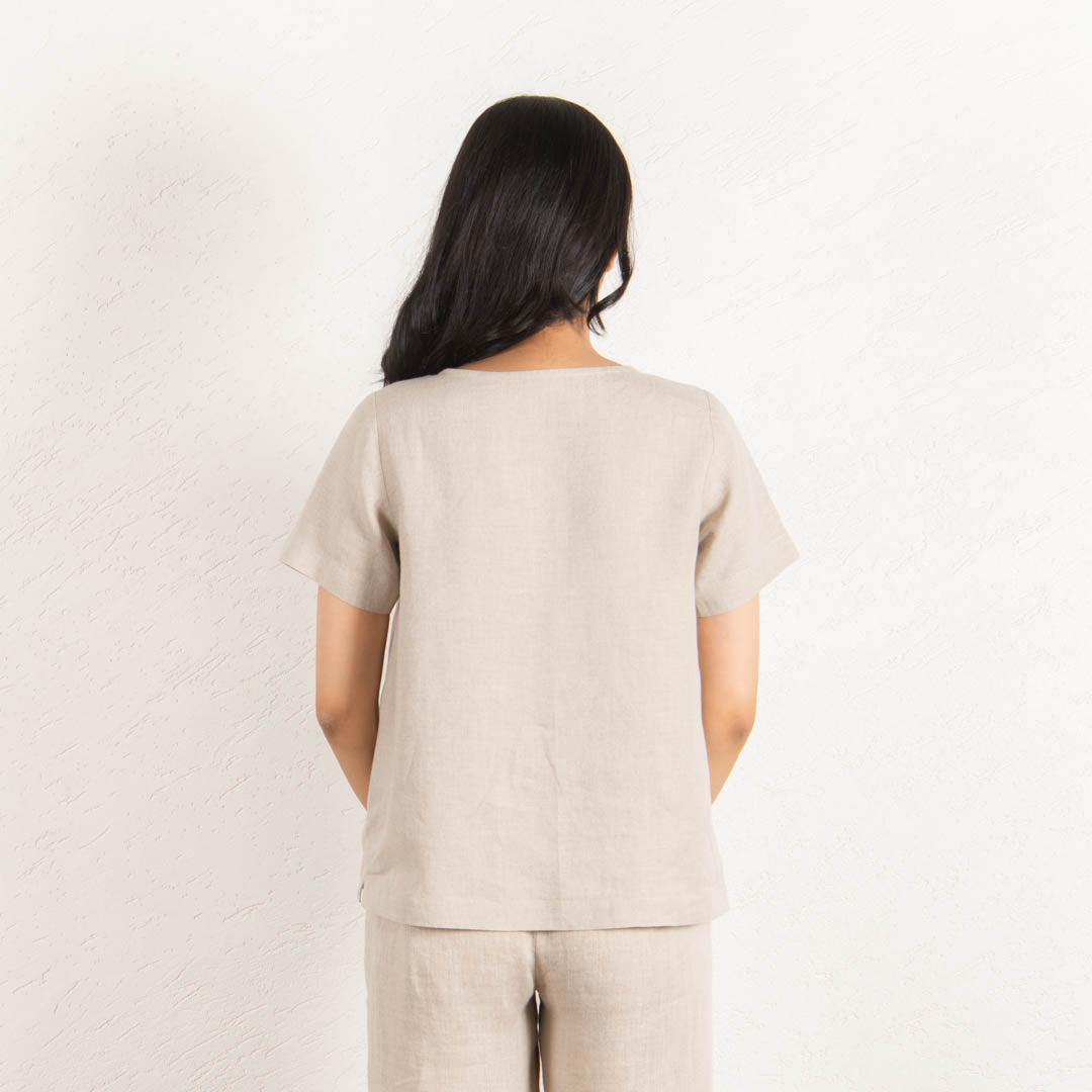 Shiort Sleeve linen top and wide linen pant co-ord set