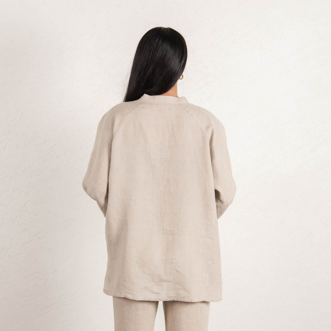 long sleeve linen shirt with straight linen pants