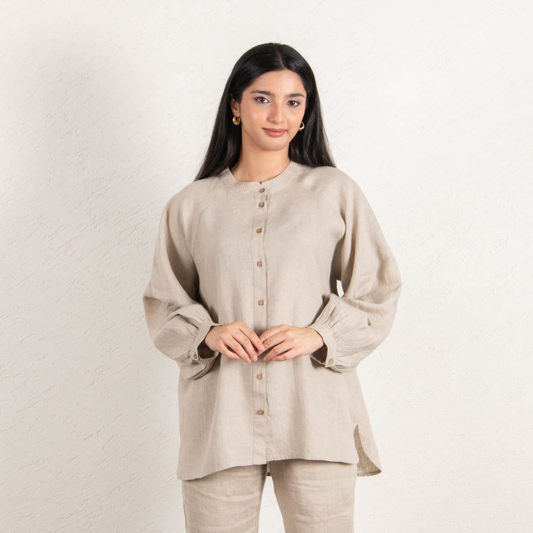 long sleeve linen shirt with straight linen pants