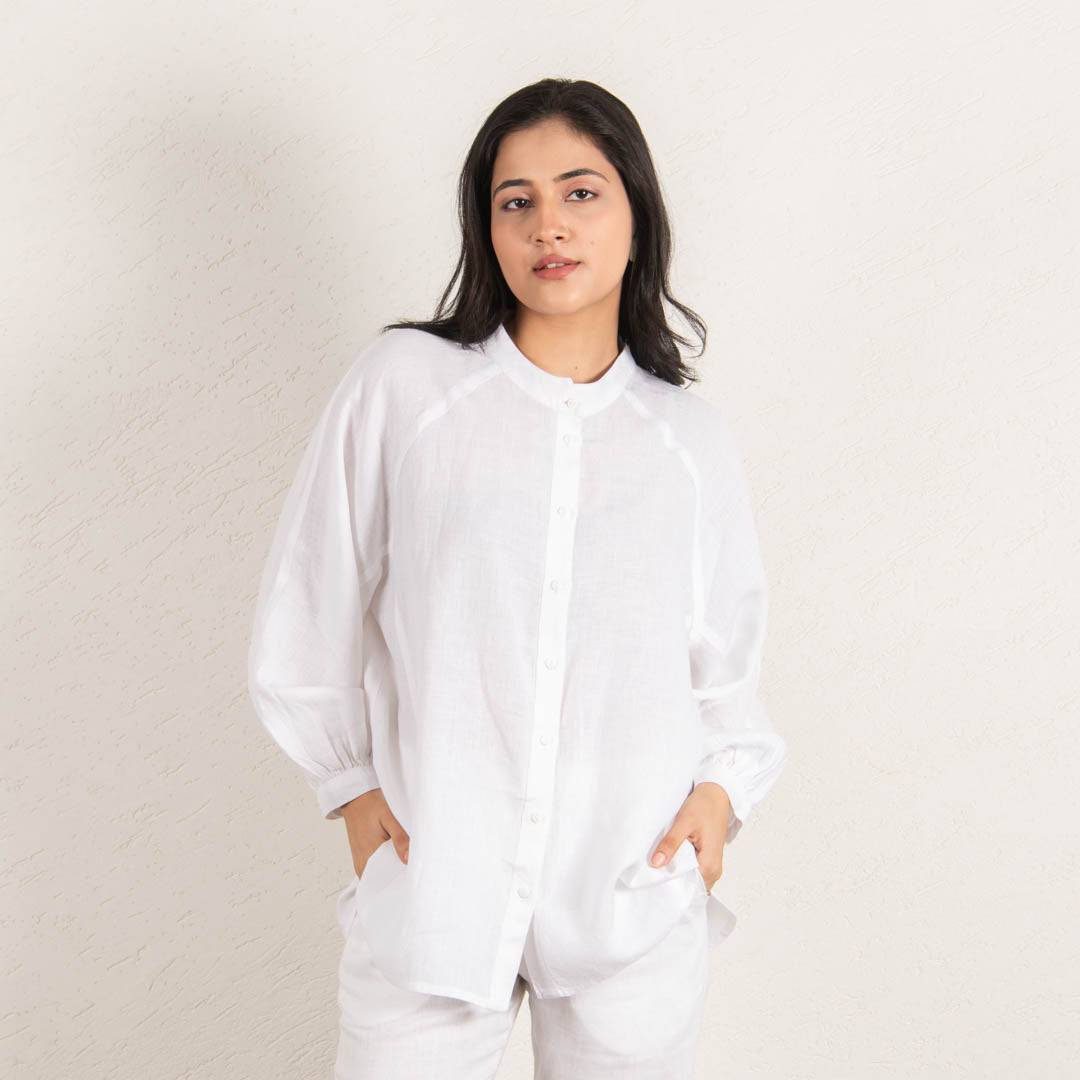 long sleeve linen shirt with straight linen pants