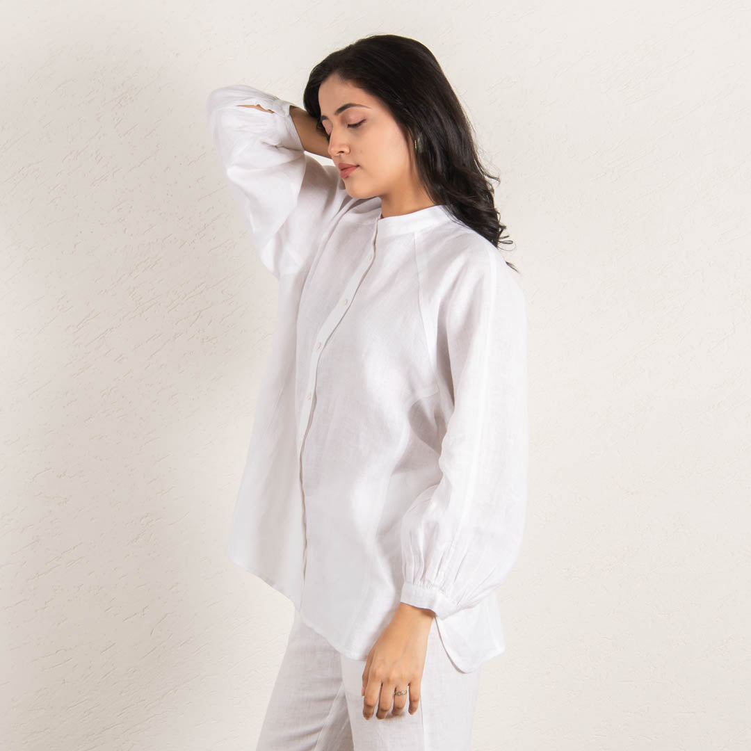 long sleeve linen shirt with straight linen pants