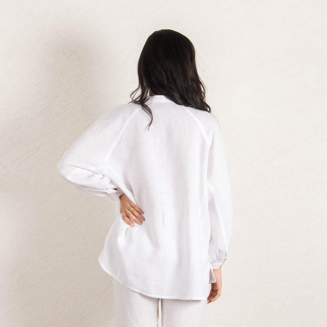 long sleeve linen shirt with straight linen pants