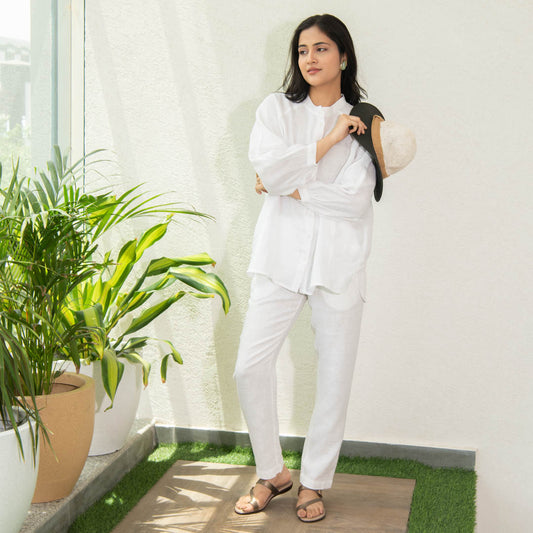 long sleeve linen shirt with straight linen pants