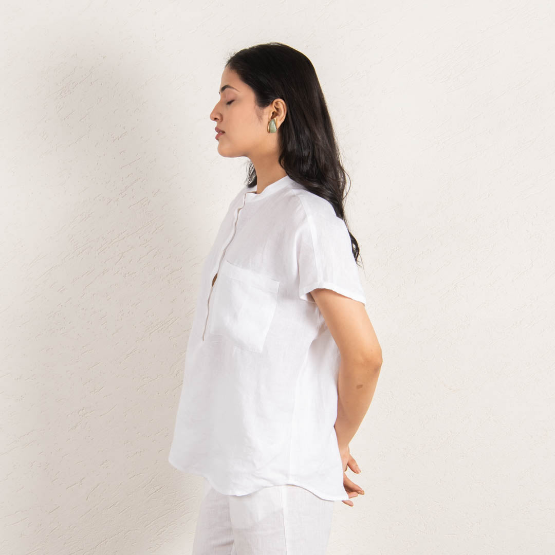 linen shirt with straight linen pants