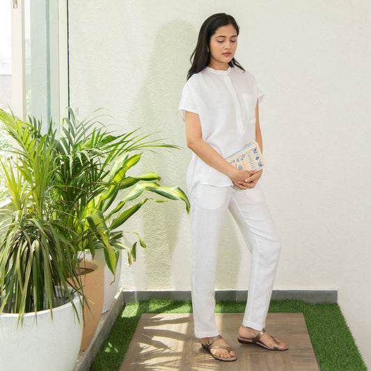 linen shirt with straight linen pants