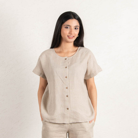 Drop shoulder linen top