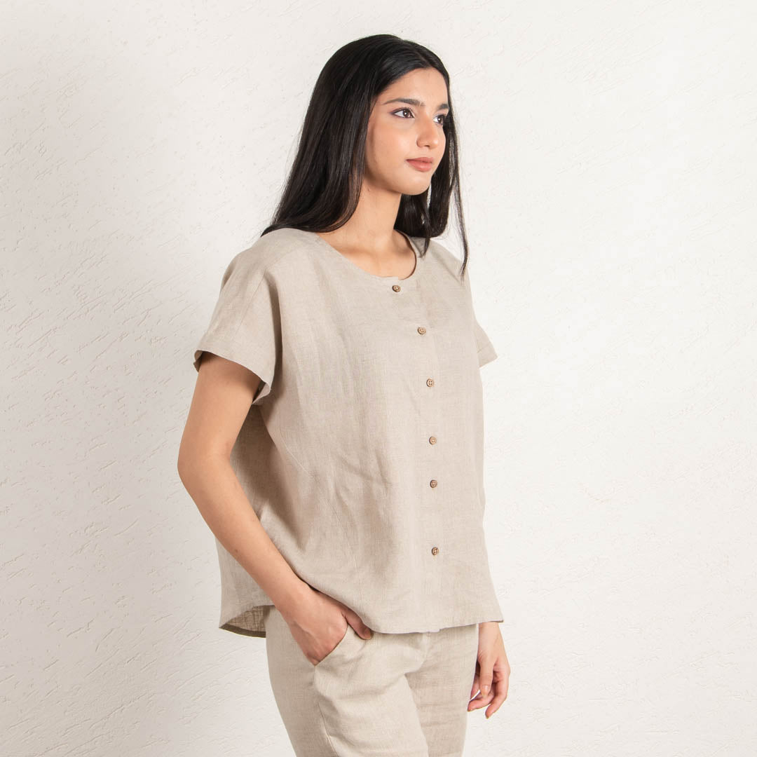 linen shirt with straight linen pants