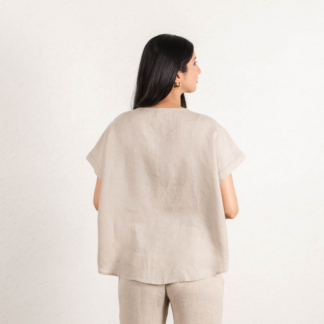 linen shirt with straight linen pants