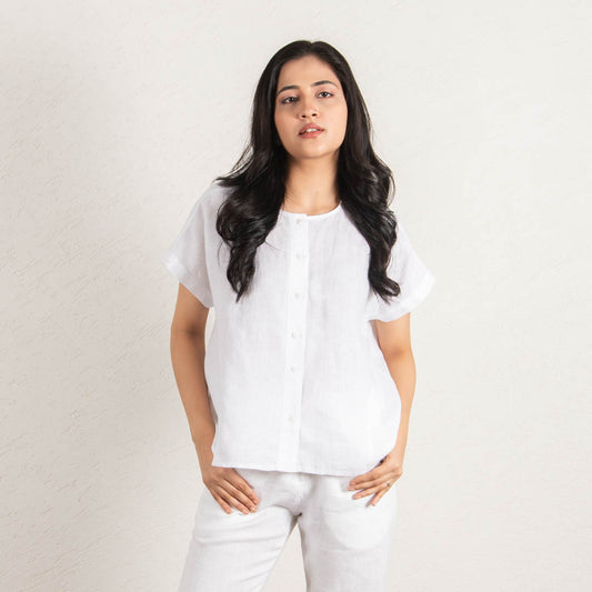 drop shoulder linen top