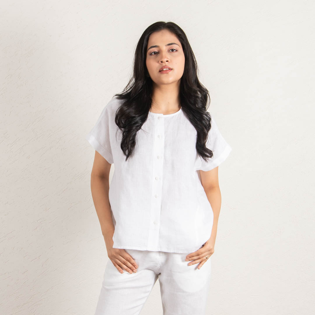 linen shirt with straight linen pants