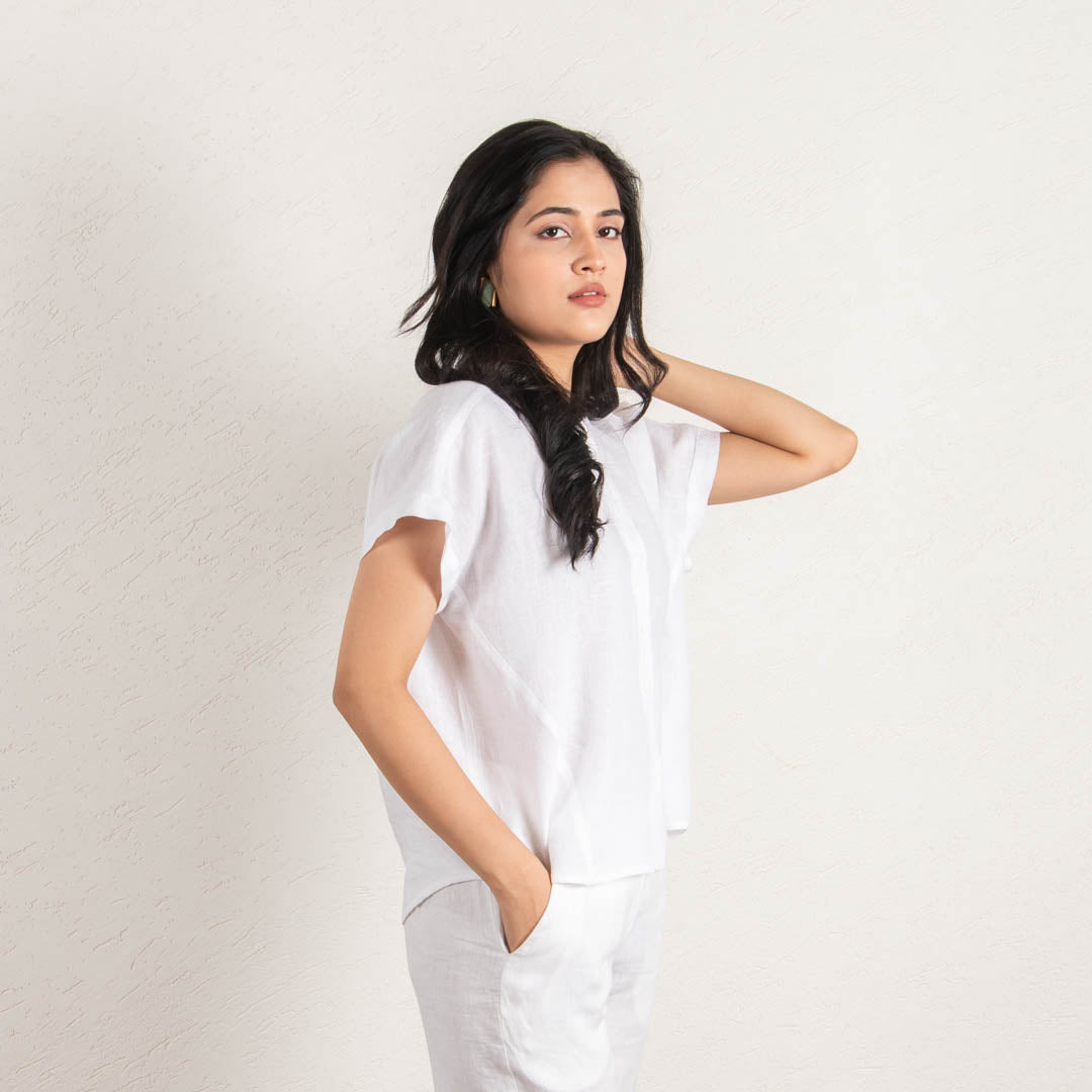 linen shirt with straight linen pants