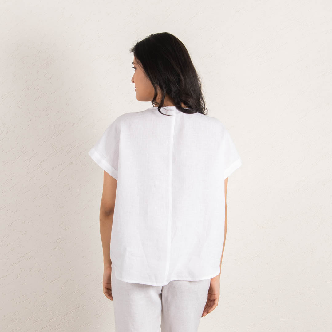 linen shirt with straight linen pants