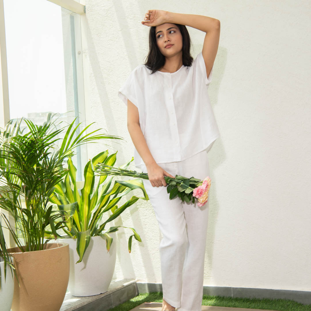 linen shirt with straight linen pants