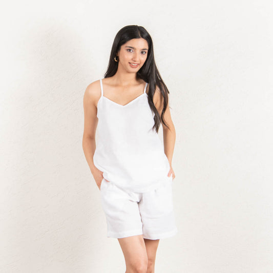 linen strap top with linen shorts coord set