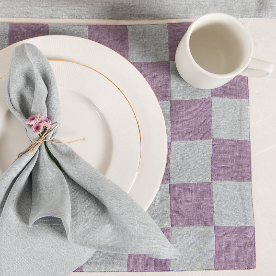 Aqua amethyst checkerboard linen table mats 