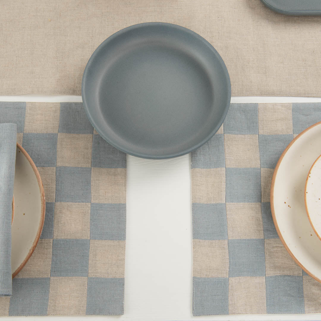 Aqua natural checkerboard linen table mats